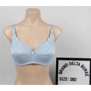 Delta Burke 38D Bra Baby Blue Unlined Underwire Lace Soft Support Style 2501-49